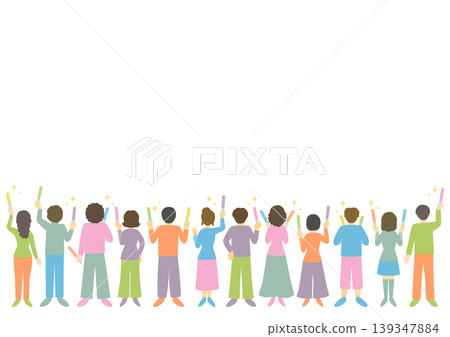 The backs of people standing with penlights in their hands The backs of people standing with penlights in their hands 139347884