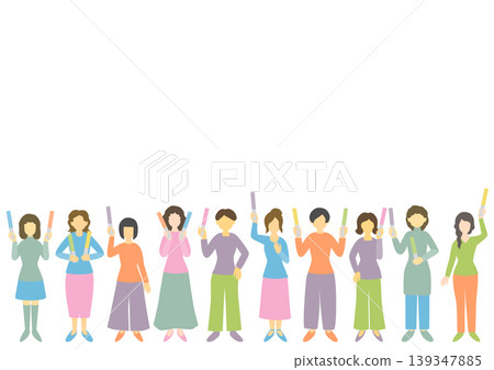 Women standing with penlights Women standing with penlights 139347885