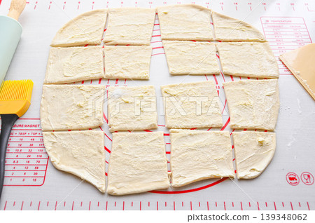 Spread out and divide the bread dough Spread out and divide the bread dough 139348062