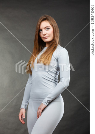 Sport fit woman in thermal underwear. 139348405