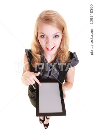 Businesswoman showing copy space on tablet touchpad 139348590