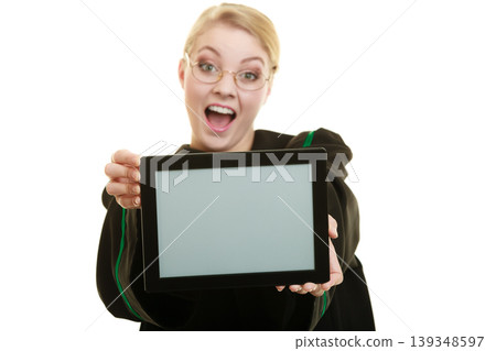 Woman lawyer holds tablet blank copy space. 139348597