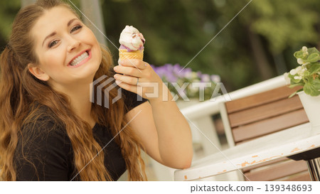 Young woman eating ice cream Young woman eating ice cream 139348693