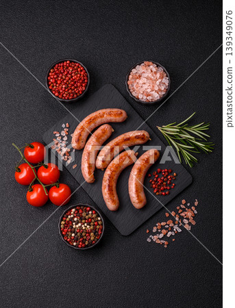 Grilled pork or chicken sausages, smoked fried food with salt and spices. Grilled sausages Grilled pork or chicken sausages, smoked fried food with salt and spices. Grilled sausages 139349076