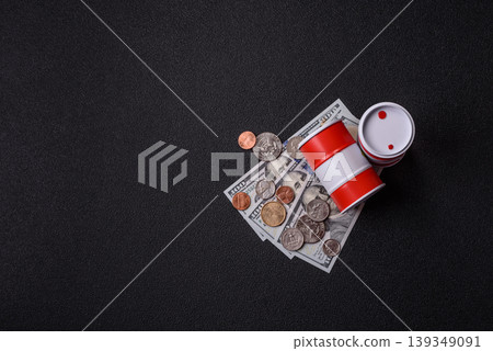 A barrel of oil against a backdrop of dollars as a concept for the oil crisis. A barrel of oil A barrel of oil against a backdrop of dollars as a concept for the oil crisis. A barrel of oil 139349091