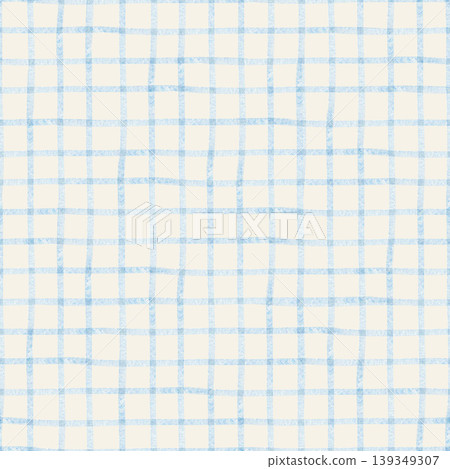 Seamless blue watercolor plaid pattern with soft hand drawn grid lines on a beige background. Gingham textile design. Ideal for fabric, wallpaper, packaging, and modern surface design projects. 139349307