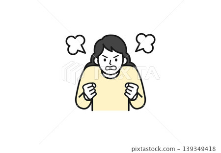一幅以橙色為主色調的憤怒女性的簡單線條插畫。 一幅以橙色為主色調的憤怒女性的簡單線條插畫。 139349418