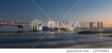 Panoramic view of Gwangan Bridge at dusk, Busan, South Korea Panoramic view of Gwangan Bridge at dusk, Busan, South Korea 139349461