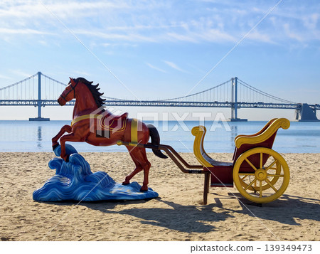 horse and carriage statue on Gwangalli Beach and Gwangan bridge, Busan 139349473