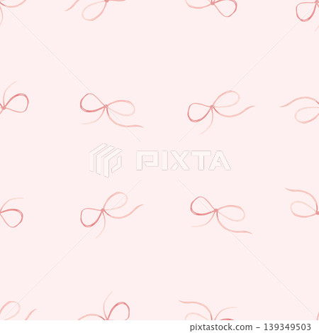 Bow, ribbon baby girl seamless watercolor pattern on a pink background. Hand drawn illustration. Perfect for fabric, textile, wrapping paper, nursery wallpaper, baby shower design and pastel Bow, ribbon baby girl seamless watercolor pattern on a pink background. Hand drawn illustration. Perfect for fabric, textile, wrapping paper, nursery wallpaper, baby shower design and pastel 139349503