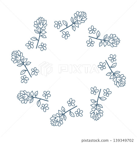Hand drawn vector doodle floral circle frame, midsummer wreath . 139349702