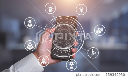 Leadership icons symbolize teamwork, vision, and decision-making. Gist 139349930