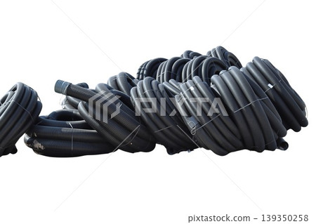 Black corrugated drainage pipes for construction and plumbing Black corrugated drainage pipes for construction and plumbing 139350258
