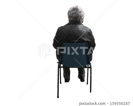 Senior woman sitting with back facing viewer Senior woman sitting with back facing viewer 139350287