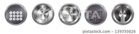 Combination Lock Padlock 3D Set Security Padlocks with Number Code Dials and Safe Strongbox Vault Locker , Isolated on Transparent Background. Vector Combination Lock Padlock 3D Set Security Padlocks with Number Code Dials and Safe Strongbox Vault Locker , Isolated on Transparent Background. Vector 139350826