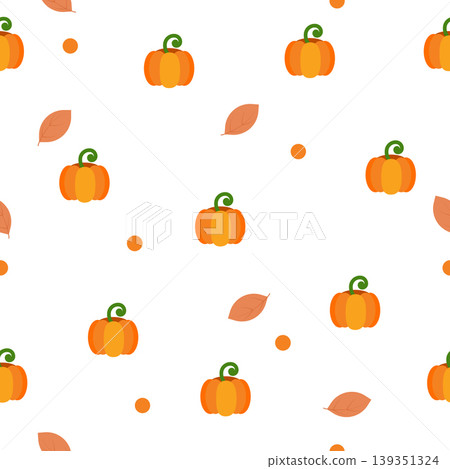 Autumn seamless pattern with pumpkins leaves on white background flat vector Autumn seamless pattern with pumpkins leaves on white background flat vector 139351324