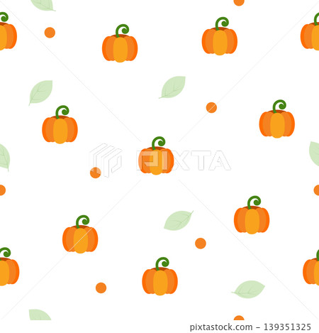 Autumn seamless pattern with pumpkins and leaves on white background flat vector Autumn seamless pattern with pumpkins and leaves on white background flat vector 139351325
