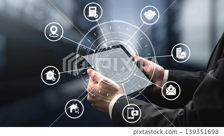 Online property search and real estate icons for rent and sale Gist 139351698