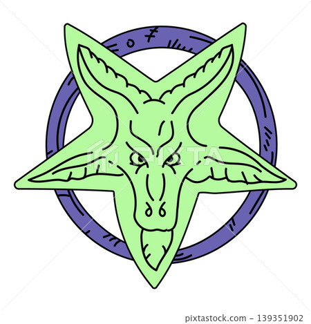 Pastel goth baphomet pentagram illustration creepy cute satanic head vector art Pastel goth baphomet pentagram illustration creepy cute satanic head vector art 139351902