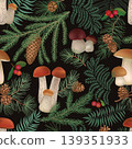 Forest pattern with fern leaves and mushrooms. Seamless vector seasonal textured background. 139351933