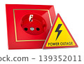 Power outage warning sign with red electrical outlet, 3d rendering 139352011