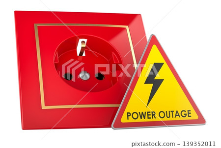 Power outage warning sign with red electrical outlet, 3d rendering 139352011