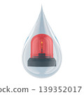 Water droplet with red emergency siren. Water crisis warning and resource alert, concept. 3d rendering 139352017