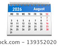 August 2026 desk calendar. 3d rendering 139352020