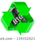 Biofuel barrel inside green recycling symbol. 3D rendering 139352021