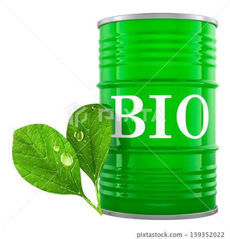 Biofuel barrel with green leaves, 3d rendering Biofuel barrel with green leaves, 3d rendering 139352022