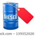 Diesel barrel with blank red price tag. 3D rendering 139352026