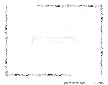 An illustration of an organic L-shaped corner decorative frame drawn using a brush and bamboo pen, with ink lines, shades, and bleeding effects. 139352889
