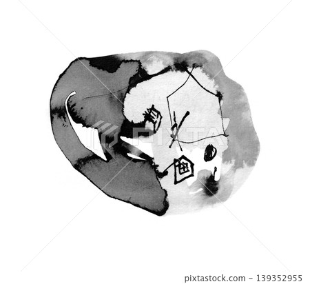 [Transparent Background] Ink painting of an abstract house 139352955