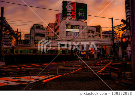A scene of a railway crossing at dusk in Hiroshima. A scene of a railway crossing at dusk in Hiroshima. 139352958