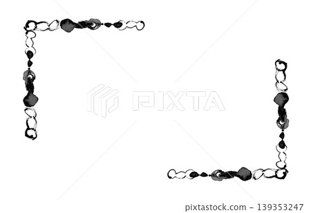[Transparent Background] Organic L-shaped corner decorative frame drawn with ink wash lines, shading, and bleeding. 139353247