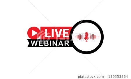 Live Webinar Badge With Microphone Icon and Audio Waveform for Online Presentations Live Webinar Badge With Microphone Icon and Audio Waveform for Online Presentations 139353264