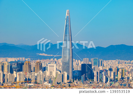 Seoul, South Korea - Oct. 17, 2021 : Panoramic view of Seoul cityscape featuring the landmark skyscraper and urban architecture Seoul, South Korea - Oct. 17, 2021 : Panoramic view of Seoul cityscape featuring the landmark skyscraper and urban architecture 139353519