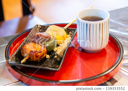 Tricolor dumpling and tea set Tricolor dumpling and tea set 139353552