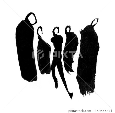 [Transparent Background] Minimalist ink painting of five abstract figures 139353841