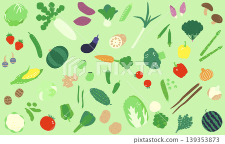 Green wallpaper background material featuring vegetables from spring, summer, autumn, and winter. Green wallpaper background material featuring vegetables from spring, summer, autumn, and winter. 139353873