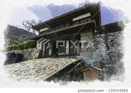 大分縣佐木市佐木城遺址三之丸城門的水彩畫。 大分縣佐木市佐木城遺址三之丸城門的水彩畫。 139354068