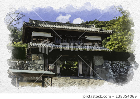 大分縣佐木市佐木城遺址三之丸城門的水彩畫。 大分縣佐木市佐木城遺址三之丸城門的水彩畫。 139354069