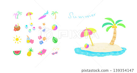 Tropical Summer Items: Watercolor Hand-Painted Illustration Set Tropical Summer Items: Watercolor Hand-Painted Illustration Set 139354147