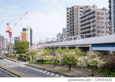 【京急本線】特快列車駛過櫻花盛開的公園。 【京急本線】特快列車駛過櫻花盛開的公園。 139354232
