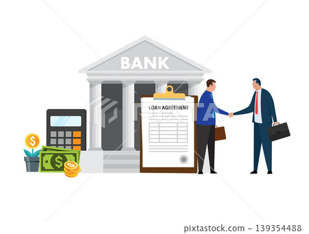 Illustration of a business loan or bank offering money agreement. Illustration of a business loan or bank offering money agreement. 139354488