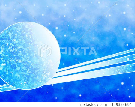 一個夢幻般的淺藍色星球和線條背景漂浮在藍色漸變的宇宙中。 一個夢幻般的淺藍色星球和線條背景漂浮在藍色漸變的宇宙中。 139354694
