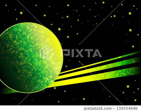 一顆奇幻的綠色星球漂浮在外太空,背景是線條畫。 一顆奇幻的綠色星球漂浮在外太空,背景是線條畫。 139354696