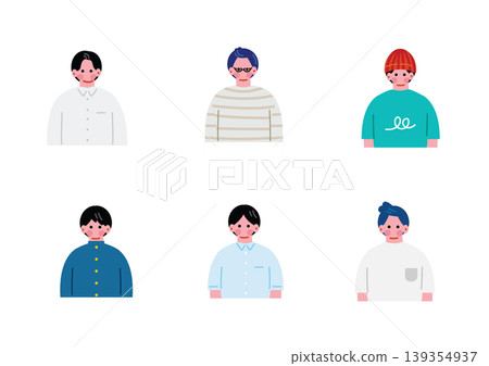一組男性插圖,僅描繪上半身。 一組男性插圖,僅描繪上半身。 139354937