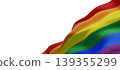 Pride rainbow flag fabric isolated on white background for LGBTQ celebration with copy space 3D render 139355299