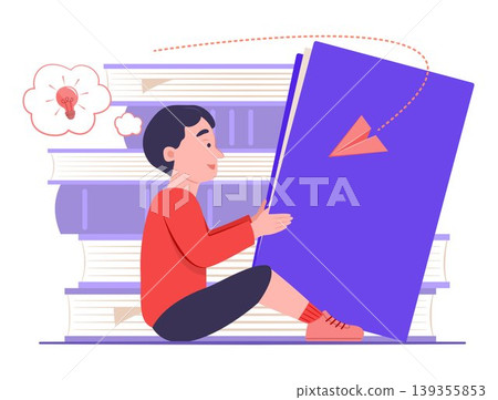 Cute Elementary Student Boy Reading a Big Book for Education, Learning, Thinking Outside the Box and Back to School Concept Illustration Clip Art Cute Elementary Student Boy Reading a Big Book for Education, Learning, Thinking Outside the Box and Back to School Concept Illustration Clip Art 139355853